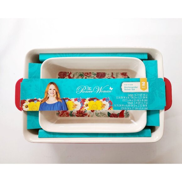 The Pioneer Woman Bakeware Set Holiday Stoneware Merry Meadows 2-PC Rectangular - Picture 3 of 6